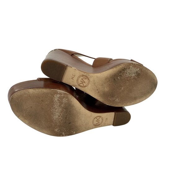 Michael Kors Brown Leather Wedges With Gold Zipper Accents Size 7 - Picture 7 of 9